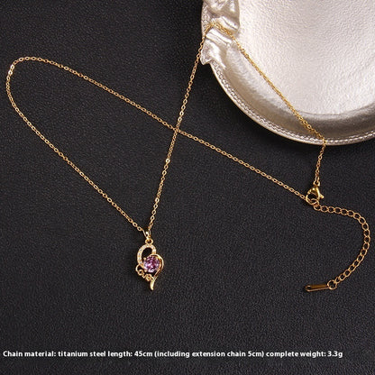 Purple Zircon Necklace Female With Hearts Pendant Ornaments