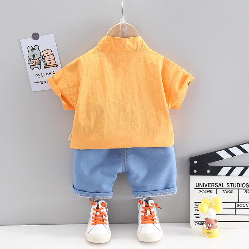 Boys Summer Cartoon Cute Casual Cotton T-shirt Short Sleeve Shorts Suit
