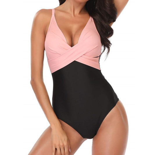 Fashionable Women's Slim Colorblock Swimsuit With Chest Pad