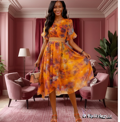 New Vibrant Orange Modern Style Ladies Autumn dress for women