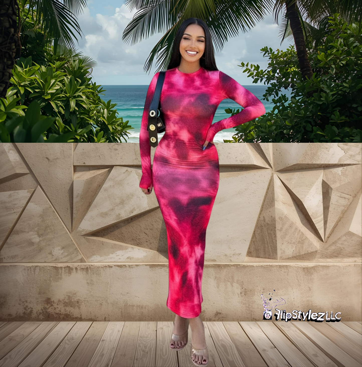 New Sexy Vibrant pink all season Tie-dyed Long Sleeve Slim Fit for Women