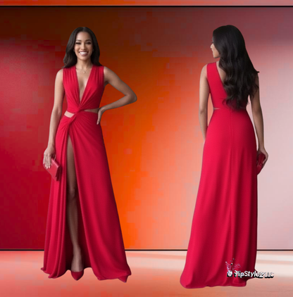 New sexy long Low-cut V-neck High Slit dress for women