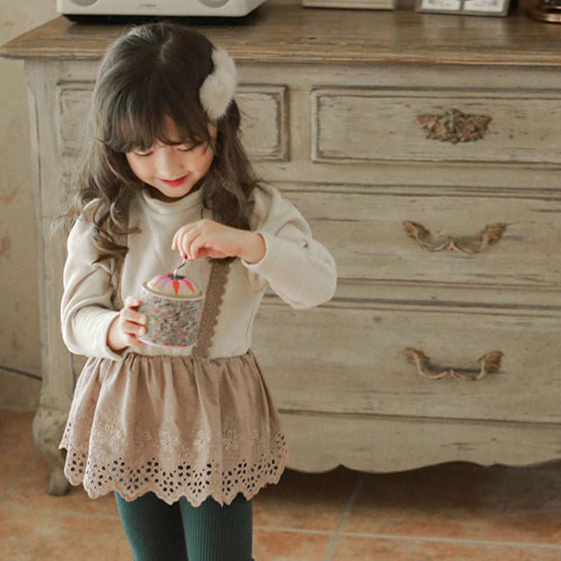 Girls Fake Two-piece Western-style Blouse And Thin Velvet T-shirt