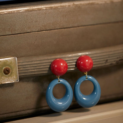 Retro Circle Contrast Color Ear Studs Exaggerated And Personalized