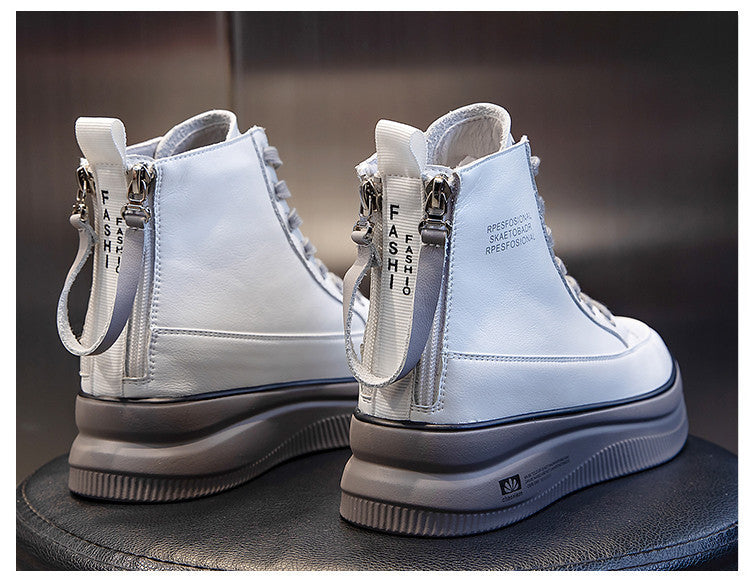 Women's All Match Leather Martin Boots Mid Tube Thick Sole