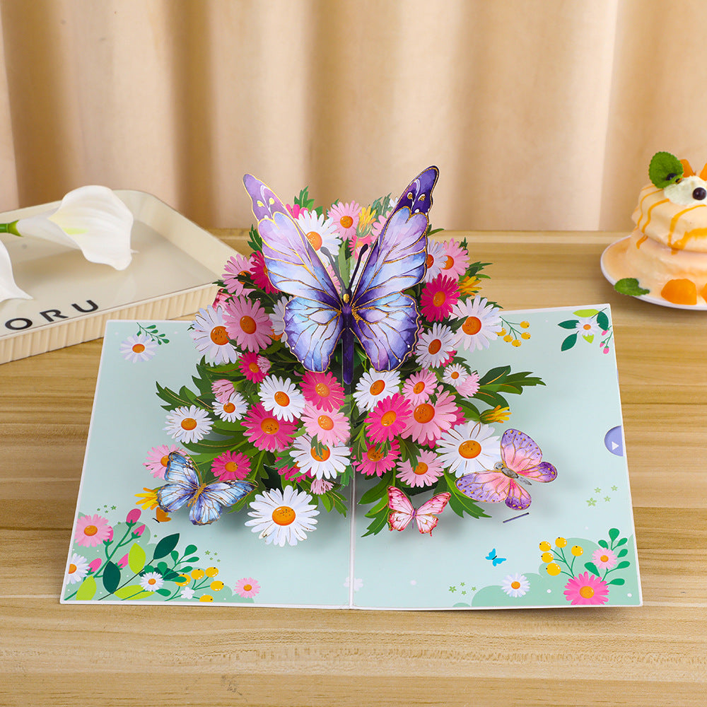 Greeting Card Creative 3D Card Folding Pansy Stereoscopic Greeting Cards