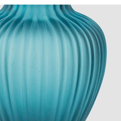 Wavy Frosted Blue Striped Glass Vase