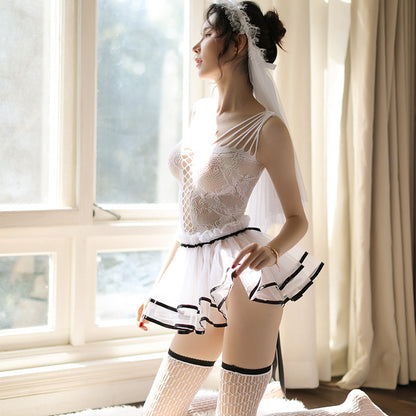 Bride's Wedding Dress Suit Including Veil Poncho Skirt