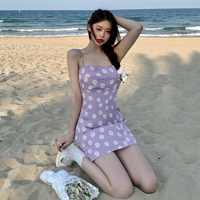 New Sexy Inside Floral Suspender Dress Women''s High Waist