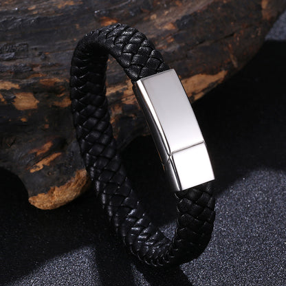 Men's And Women's Simple Casual Engraved Leather Bracelet