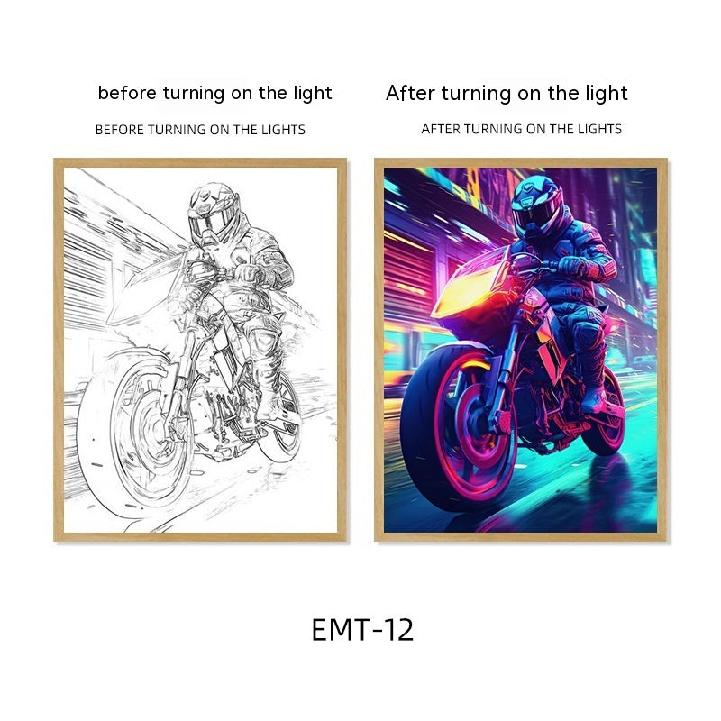 Motorcycle Motor Bike Luminous Paint Bedroom Bedside Hotel Decoration Painting