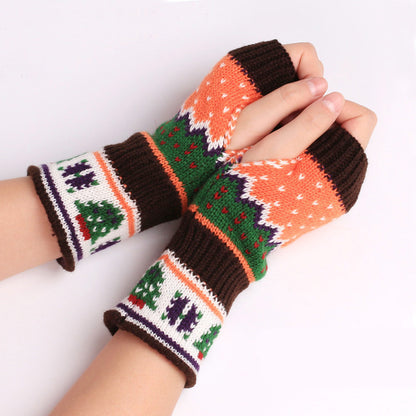 Christmas Tree Thick Wool Fingerless Knitted Gloves