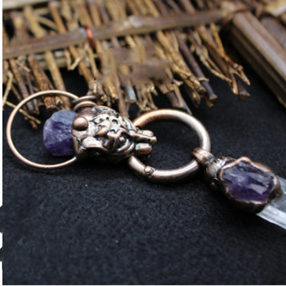 Personality Exaggerated Bull Head Jewelry Crystal Column Amethyst Necklace Pendant