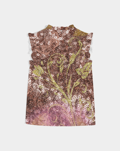 BEAUTIFUL PURPLE GITTER DESIGN CREATED BY FLIPSTYLEZ Women's All-Over Print Ruffle Sleeve Top