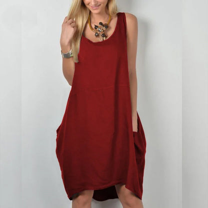 Plus Size Casual Solid Color Sleeveless Pocket Dress