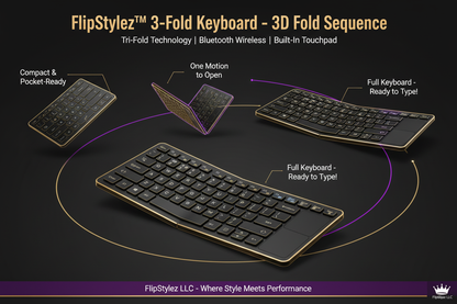 3D Dynamic Fold Sequence Render Black Tri-Fold Keyboard Purple Gold Motion Path FlipStylez