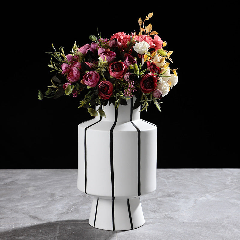 Black And White Striped Ceramic Vase Light Luxury Modern Home