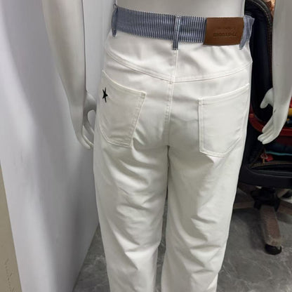 Contrast Color Letter Ribbon Decorative Straight Stitching Jeans
