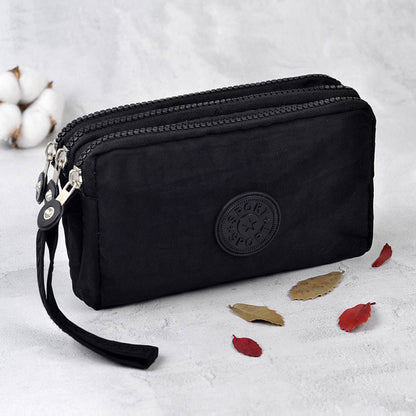 Simple Three-Layer Zipper Canvas Hand Purse