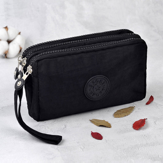 Simple Three-Layer Zipper Canvas Hand Purse