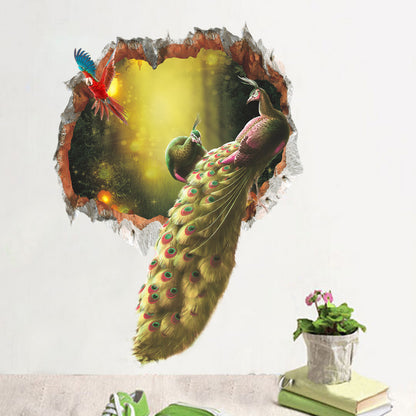 3d Peacock Forest Broken Wall Bedroom TV Backdrop Wall Decorative Removable Wall Sticker