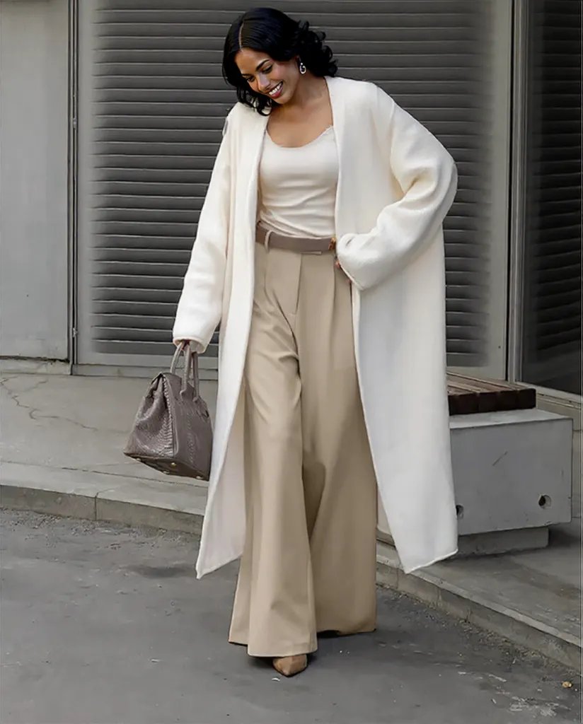 New fall style cream color High Waist trousers Pants for women