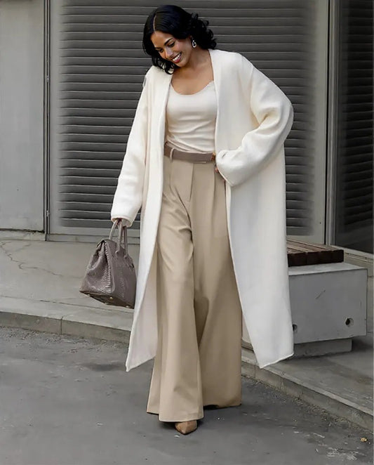 New fall style cream color High Waist trousers Pants for women