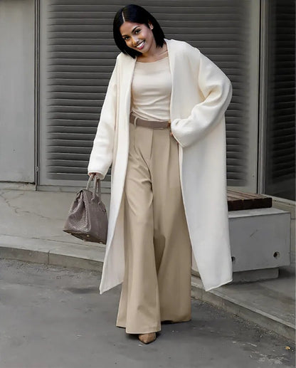 New fall style cream color High Waist trousers Pants for women