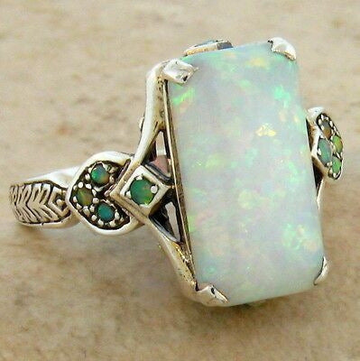 New Product Square White Opal Antique Silver Ring