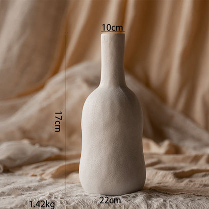 Creative Solitary Style Simple Ceramic Vase Living Room Dry Flower Arrangement Dining Table Bedroom Clay Pot Decoration Ornaments