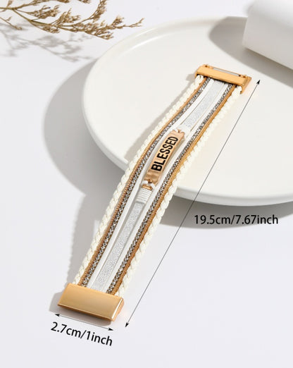 Ethnic style PU leather bracelet alloy sheet