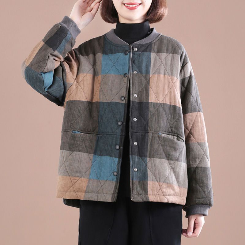 Plus Size Casual Plaid Stitching Retro Little Clothes
