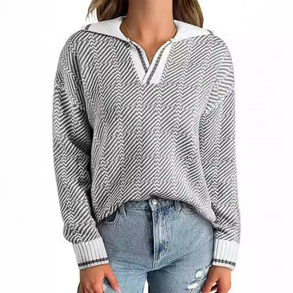Knitted Pullover Lapel Women's Clothing