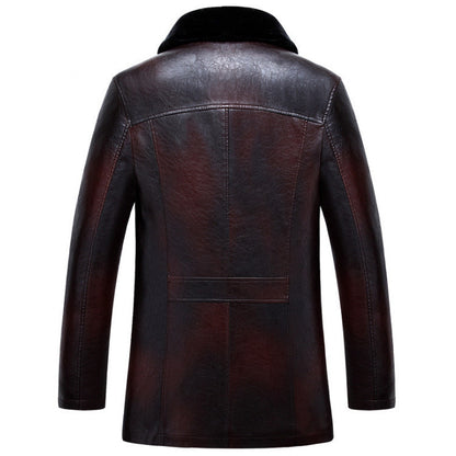 Men's Winter Lapel Thickening Leather Coat