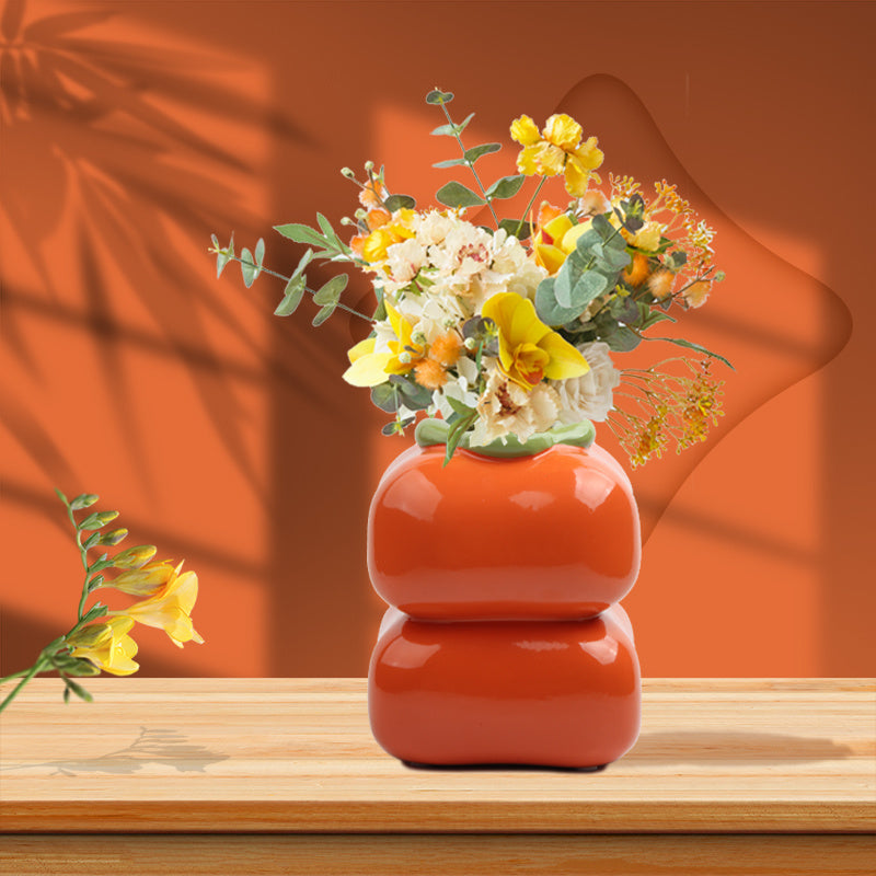 1pc Spring New Year New Chinese Persimmon Vase Flower Arrangement Pen Holder Ceramic Sculpture Means Everything Is Satisfactory