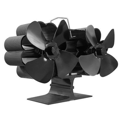 8 Leaf Double Head Fireplace Heat Power Fan