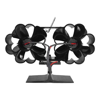8 Leaf Double Head Fireplace Heat Power Fan