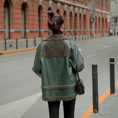 Women's Pure Lamb Wool Solid Color Coat With Fur