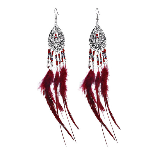Bohemian Earrings Long Tassel Retro Feather Earrings Ethnic Style Jewelry