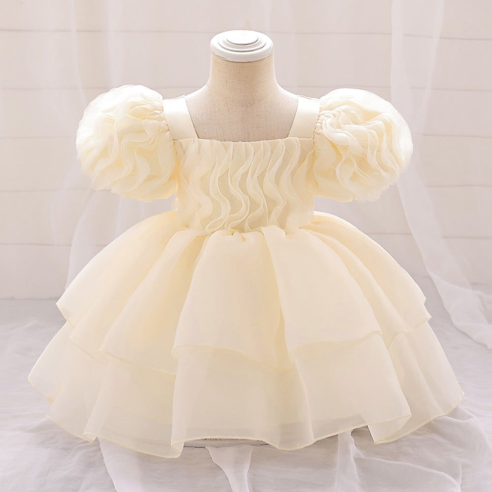 Pleated Puff Sleeve Umbrella Princess Dress