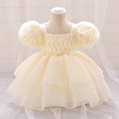 Pleated Puff Sleeve Umbrella Princess Dress