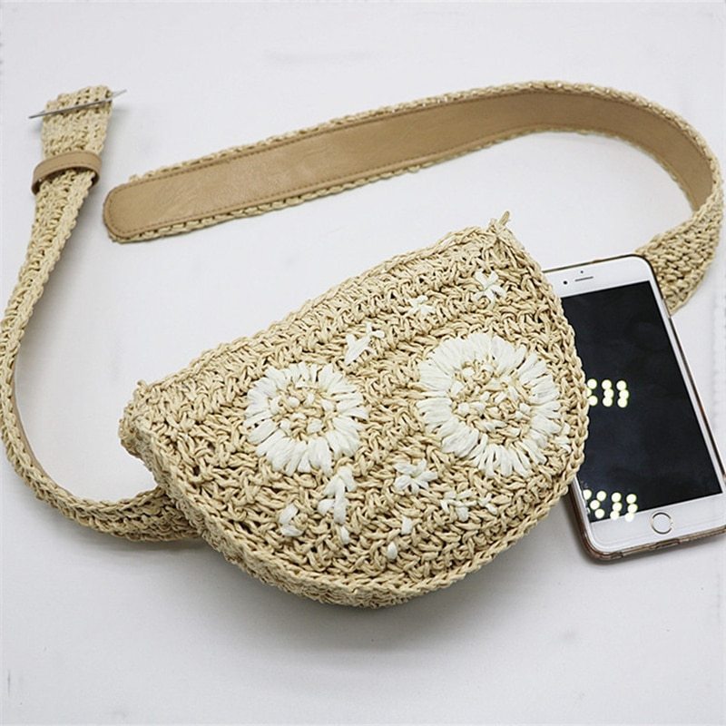 Flower Straw Waist Pack men women can be fitted with mobile phone keys purse women bag