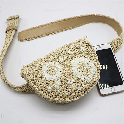 Flower Straw Waist Pack men women can be fitted with mobile phone keys purse women bag