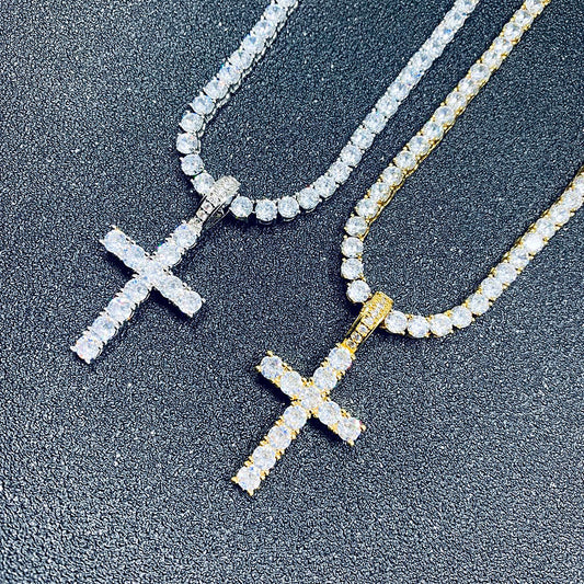 Tennis chain with cross necklace