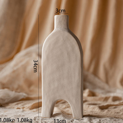 Creative Solitary Style Simple Ceramic Vase Living Room Dry Flower Arrangement Dining Table Bedroom Clay Pot Decoration Ornaments