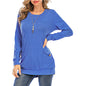 New Product Crossed Pockets Round Neck Long-sleeved T-shirt Women