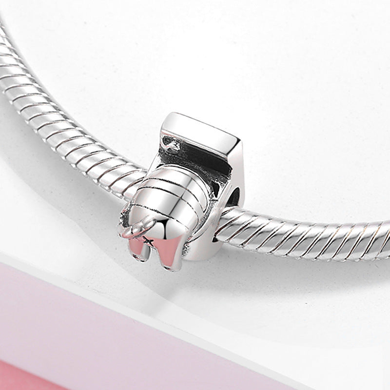 S925 Sterling Silver Beaded Toilet Bath Box Decadent Cat Bracelet Diy Accessories Beads