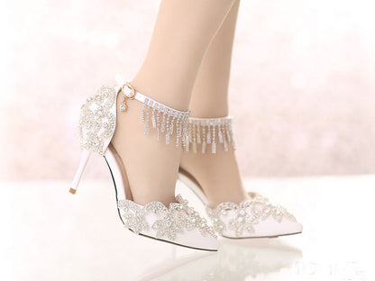 Plus Size Tassel Rhinestone High Heel Sandals