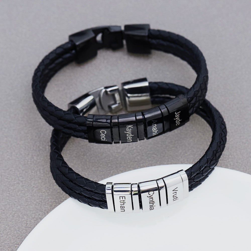 Stainless Steel Leather Woven Bracelet