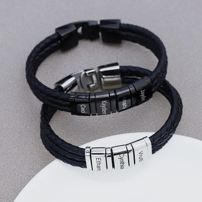 Stainless Steel Leather Woven Bracelet